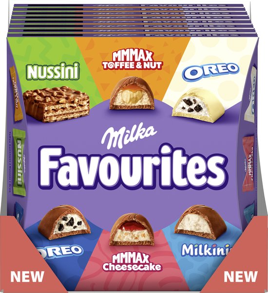 Milka Favourites Chocolade Assortiment 17 Chocolaatjes - 8 x 141g - Nussini, MMMAX Toffee & Nut, Oreo, Oreo White, MMMAX Strawberry Cheesecake, Milkinis - Voorraad - Verjaardag Cadeau Vrouw of Man - Geschenkset voor Man en Vrouw - Bonbons en Pralinés