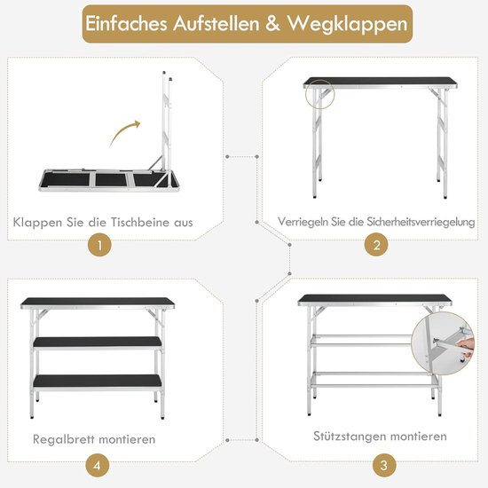 COSTWAY Campingkast, opvouwbaar, draagbare campingkeuken met 2 verdiepingen, aluminium vouwkast incl. draagtas, voor picknick, barbecue, feestjes, 110 x 38 x 88 cm (zwart) van Merkloos — afbeelding 5