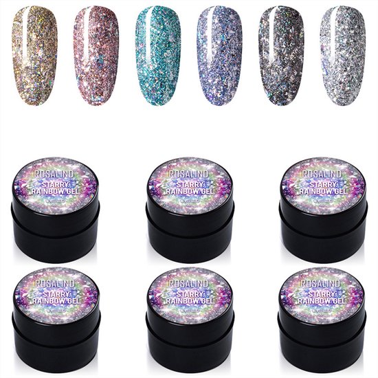 NAXSIR Glitter Nagellak Set - 6 Deluxe Kleuren Met Diamond Glitter Poeder - Stralende & Langdurige Finish - Feest & Avondlook