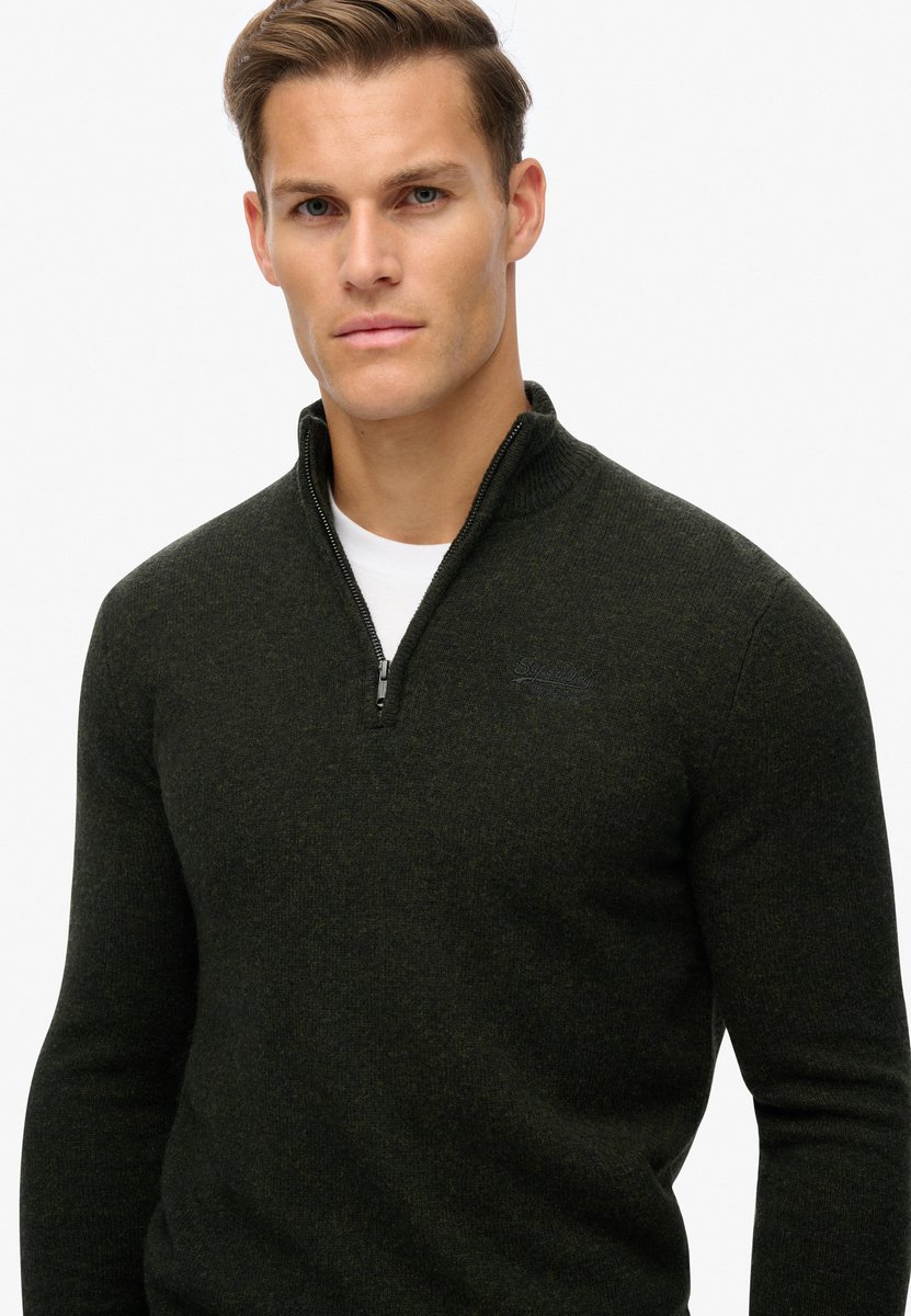 Superdry ESSENTIAL EMB KNIT HALF ZIP Heren Trui 2XL Dark Moss Marl