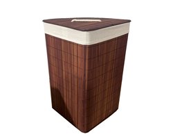 Ceruzo Bamboe Wasmand - Hoek Model - 72L - Vouwbaar - Deksel - 35 x 35 x H 60 cm- Bruin