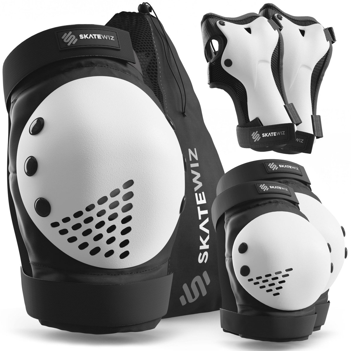 Inline Skates Beschermset Kinderen 6-delig SMASH Skateboard Inline Skates Rolschaatsen met Kniebeschermers Elleboogbeschermers en Polsbeschermers Zwart