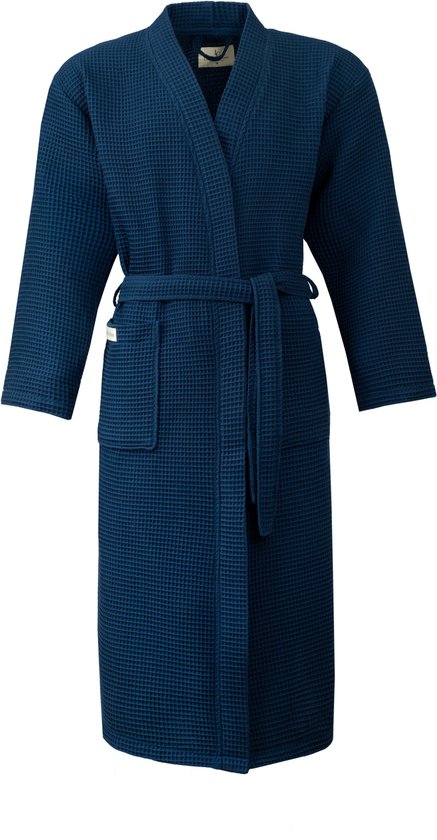 L&G - Unisex Sauna Badjas - 100% Katoen Wafel Badjas - XXL - Navy - Katoen wafel - Kimono - Wafel Badjas dames - Wafel Badjas heren - Badjas dames en heren - XXL