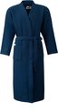 Peignoir bleu marine en nid d'abeille avec ceinture, manches et poches, sur fond blanc.