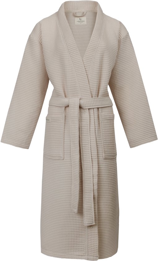 L&G - Unisex Sauna Badjas - 100% Katoen Wafel Badjas - S - Stone - Katoen wafel - Kimono - Wafel Badjas dames - Wafel Badjas heren - Badjas dames en heren
