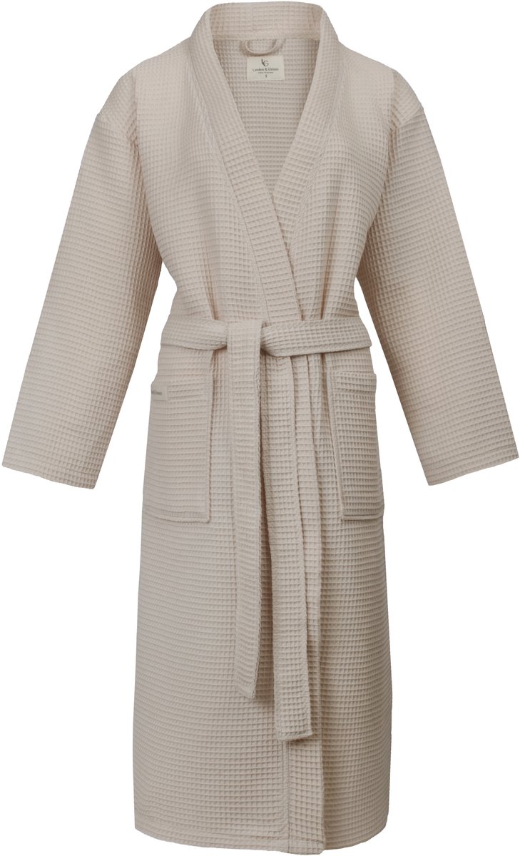 L&G - Unisex Sauna Badjas - 100% Katoen Wafel Badjas - S - Stone - Katoen wafel - Kimono - Wafel Badjas dames - Wafel Badjas heren - Badjas dames en heren