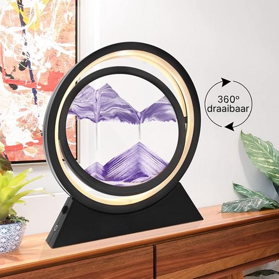 DreamGoods Moving Sand Art - Sand Art In Glas - Rechargeable - Sans Fil - Dimmable - Sand Art - Lumière 3 Couleurs - Lampe de Table - Lampe de Bureau - Lampe d'Ambiance - Décoration Salon - Chambre - Zwart