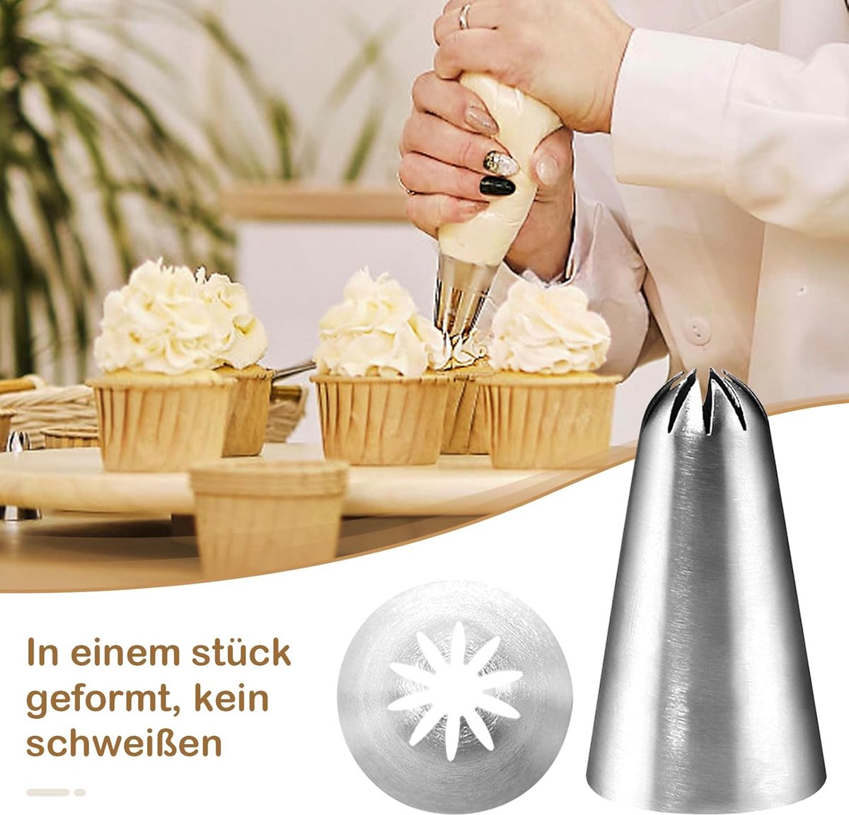 Grote Set Spuitmonden voor Decoratie - 4 Stuks XL Roestvrij Staal met Adapter