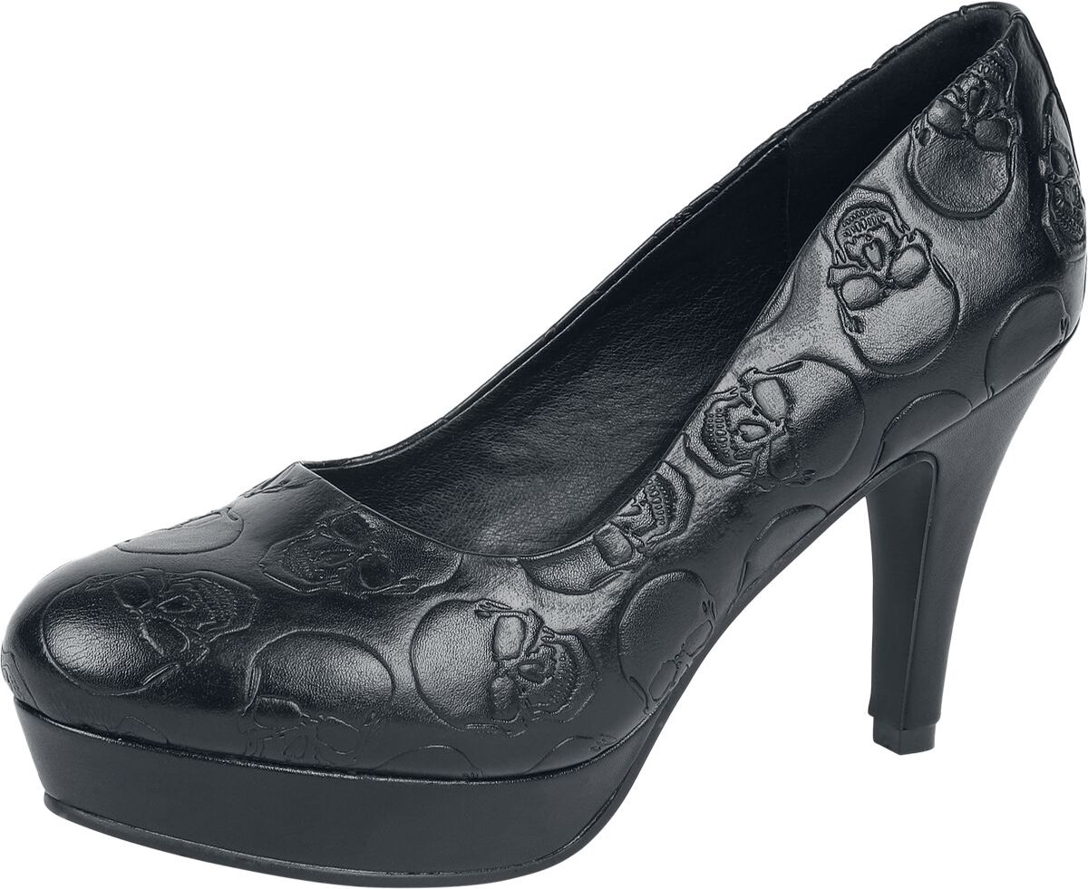 Rock Rebel by EMP Zwarte hoge hakken met all-over doodshoofdprint - Dames - EU40