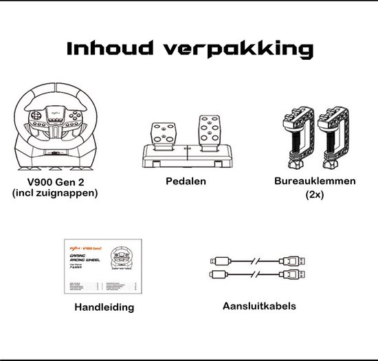 PXN - V900 Gen 2 - Race Stuur - Met Pedalen & Flippers - 270 / 900° - Game Stuur - Geschikt voor PS4 - PC - PS3 - Switch - Xbox X/S Series van PXN — afbeelding 5