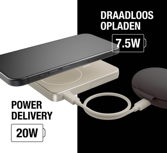 Fresh 'n Rebel Magnetische Powerbank Draadloos - 5000 mAh – Geschikt voor MagSafe - Powerbank - Silky Sand