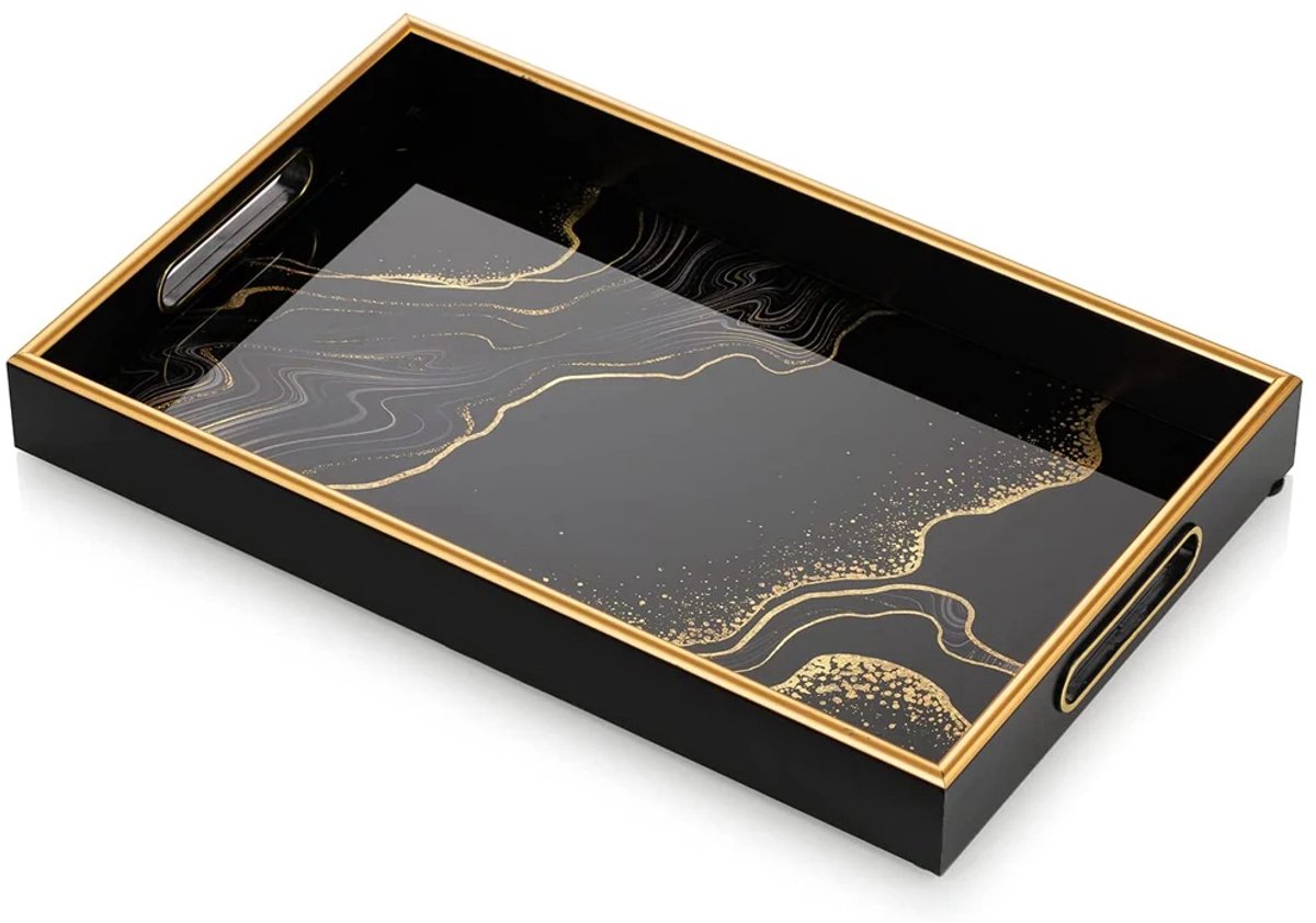 IvoQ Luxe Dienblad – Zwart & Goud – Stijlvol & Duurzaam – 45x30 cm