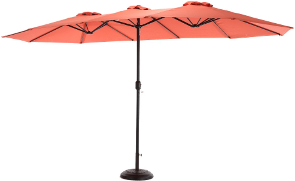 Dubbelzijdige rechthoekige oranje parasol van Gotagee, 14,8 ft groot, met zwengel voor buiten.