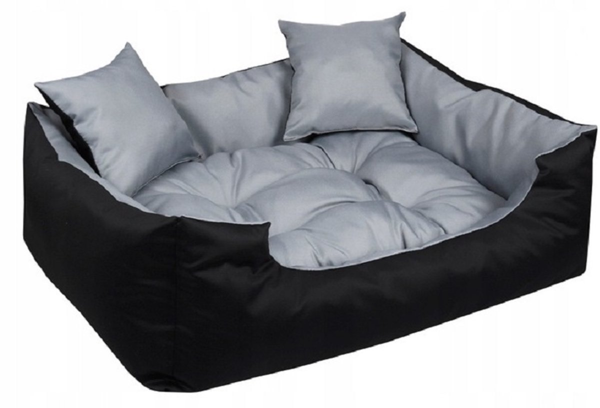 Waterdicht hondenbed - silicone vulling - 75 x 65 cm - Kleur grijs + zwart - voor een middelgrote hond - maat M
