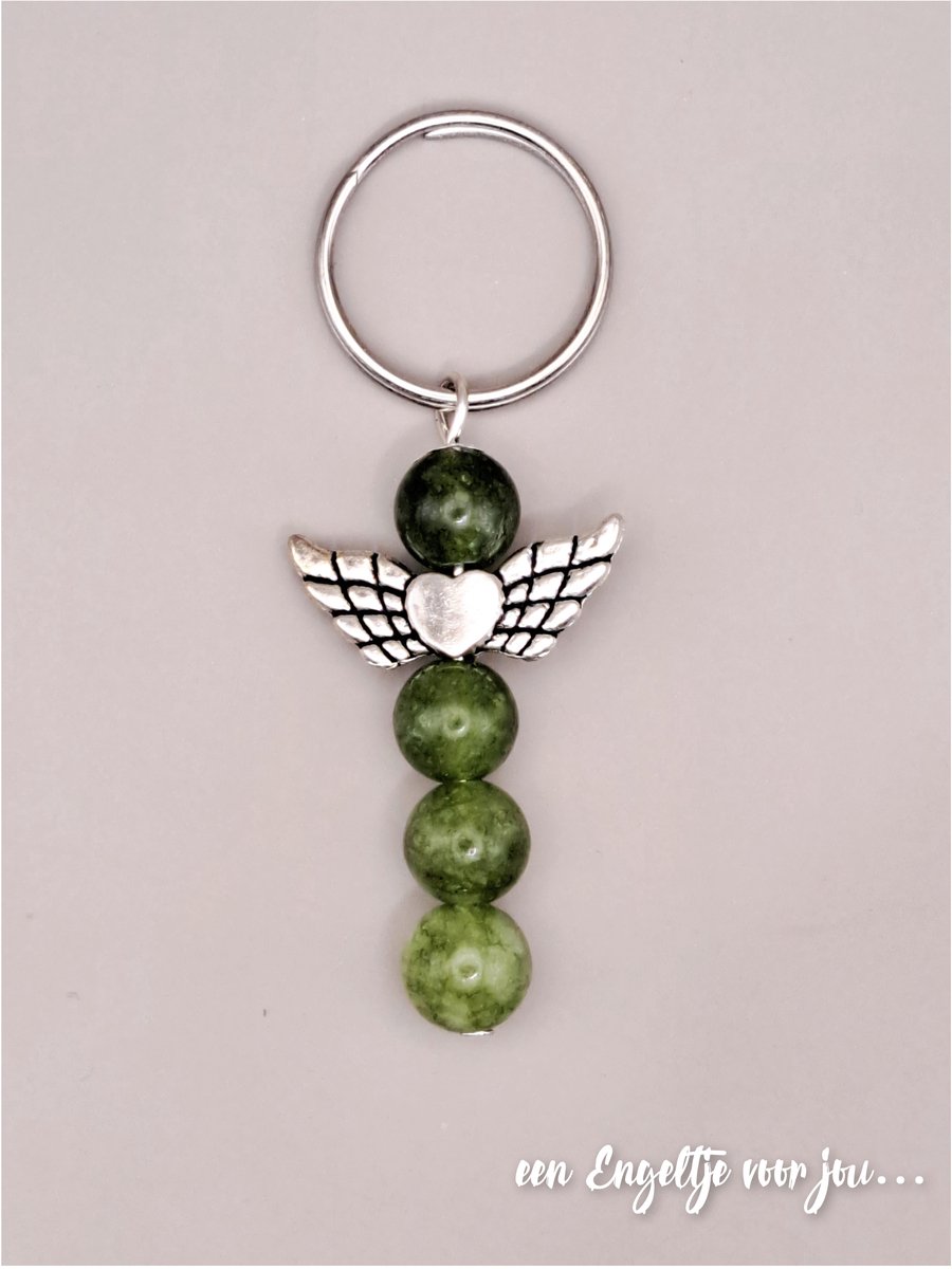 Geluksengel - een Engeltje voor jou - Sleutelhanger - Edelsteen Jade - Edelsteen sleutelhanger - Tashanger - Beschermengel - Geluksengeltjes - Natuursteen sleutelhanger - Beschermengeltje - Guardian Angel - Gelukspoppetje