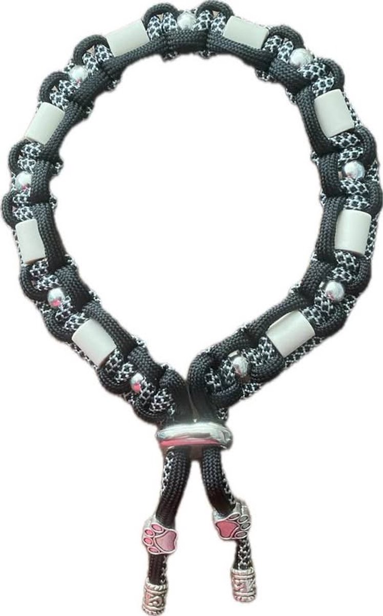 Anti-tekenband hond 25 cm - Spike - lengte 25 cm - nekomvang 23 tot en met 29 cm - originele EM-X kralen lichtgrijs - maat XS - grijs zwart - met zilverkleurige bedels en kralen