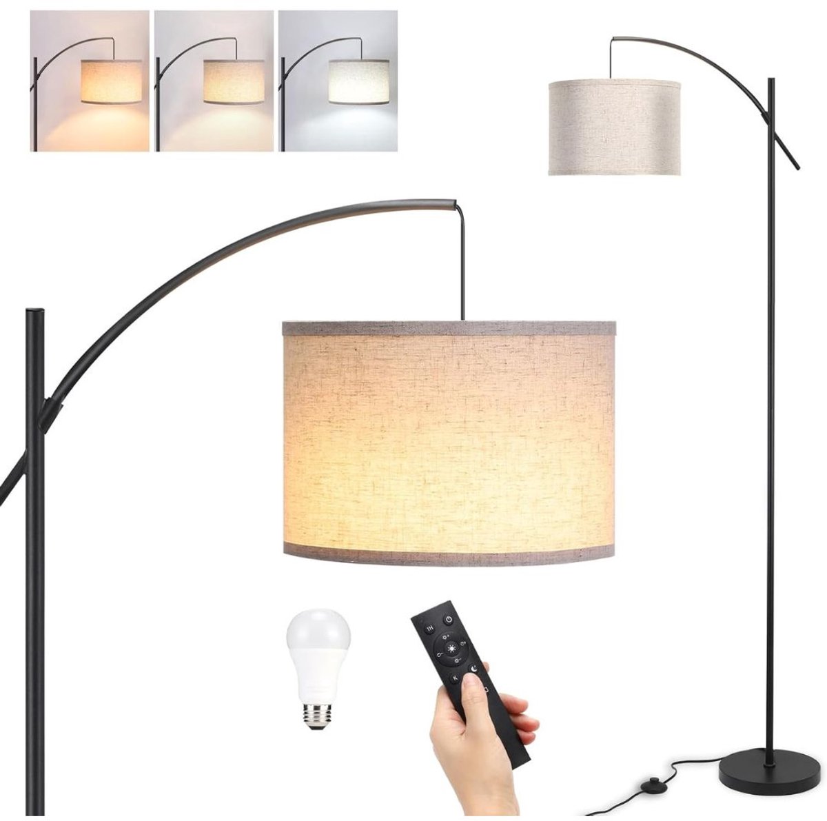 VELTRR® Booglampen Staand Vloerlamp - Vloerlampen Woonkamer - Beige