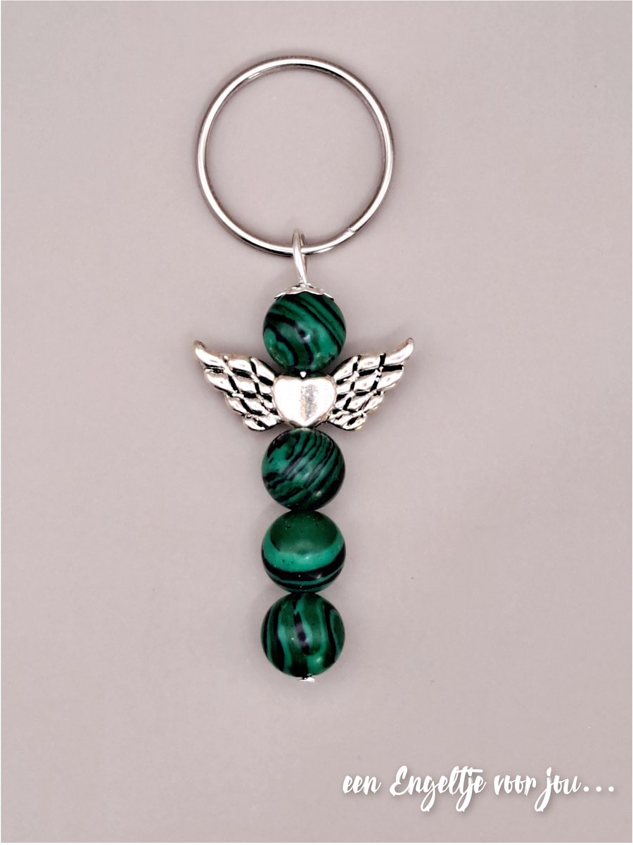 Geluksengel - een Engeltje voor jou - Edelsteen hanger Malachiet - Edelsteen sleutelhanger - Tashanger - Beschermengel - Geluksengeltjes - Natuursteen sleutelhanger - Beschermengeltje - Guardian Angel - Gelukspoppetje