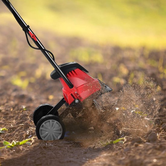 COSTWAY Elektrische vloerhak, motorhak, elektrisch, vloerfrees, tuinfrees, tuinfrees, tuinfrees, 4 hakmessen, 1200 W, 22 cm werkdiepte, 35 cm werkbreedte, 365 omw/m, met veiligheidsschakelaar, rood van Costway — afbeelding 5
