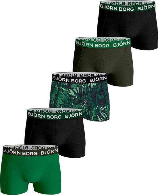 Björn Borg Cotton Stretch Jongens Boxershort - 5 stuks - Groen/Zwart/Jungle - Jongens Onderbroek - Maat 146-152
