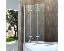 3-delige Vouwbare Badwand 130 x 140 cm - 5 mm Veiligheidsglas - Plaatsing Links of Rechts - Anti-kalk Coating