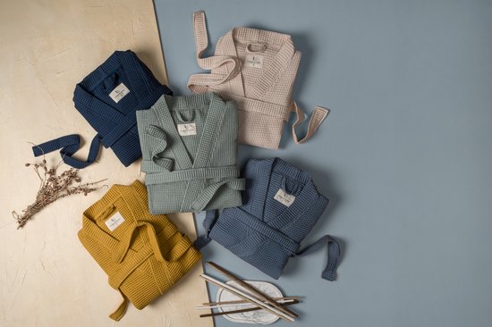 PandaHome - Badjas Unisexe - Badjas Gaufré 100% Katoen - L - Pierre - Gaufre en Katoen - Kimono - Badjas Femme - Peignoir Homme - Badjas Badjas et Homme - L