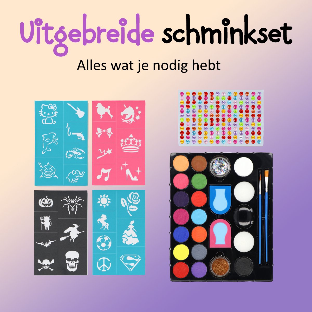 CREACOL Schminkset - 16 Kleuren Grimas Schmink Kinderen - Grime Schmink - Met Bio Gliters & Haarkrijt — afbeelding 9