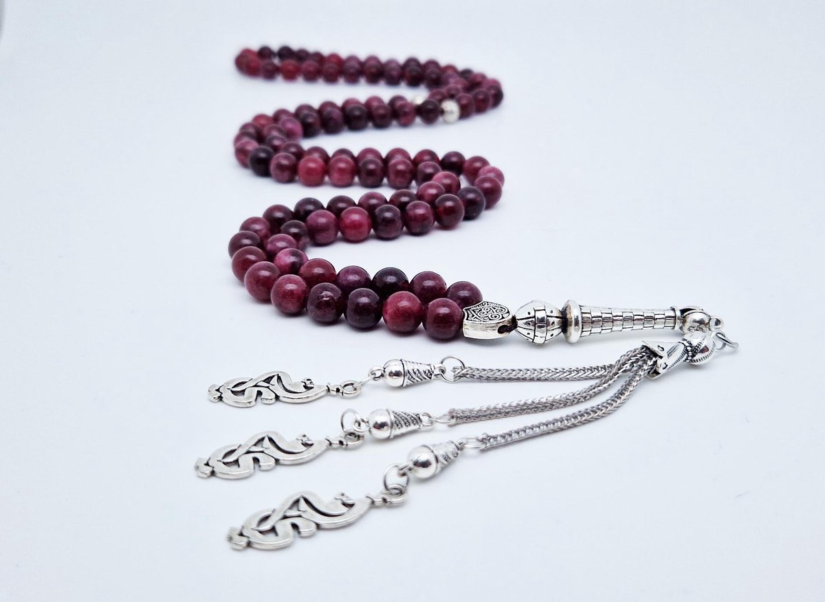 Handgemaakte tesbih "Tasbih" natuursteen "Lepidolite" - Aantal kralen 99 - Diameter kralen 8MM - met metaal tassel "Moeder" - Een mooi cadeau-idee