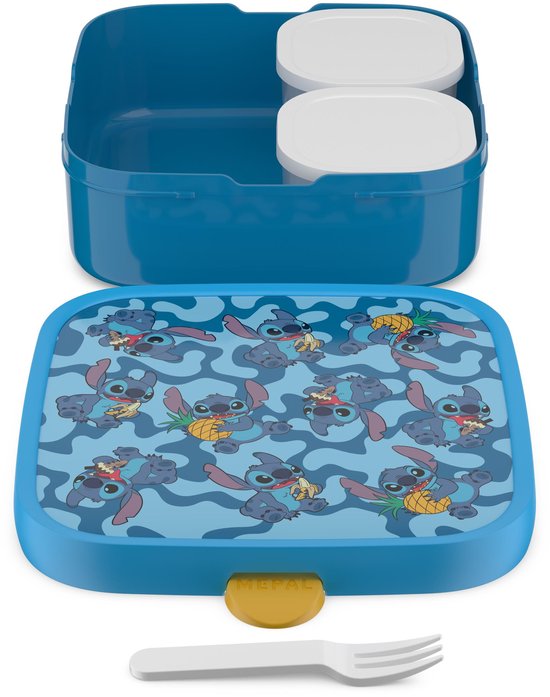 Mepal Bento Lunch Box Grand Campus - 2x 200 + 1250 ml - Comprend 2 boîtes bento amovibles et étanches et une fourchette - Stitch