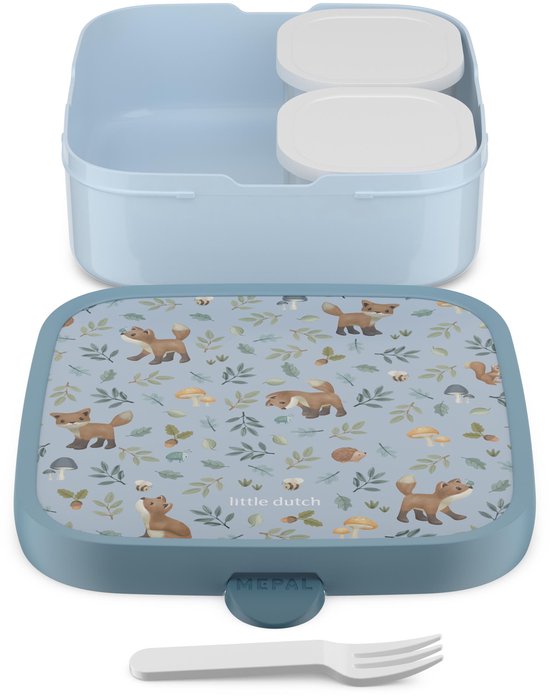 Mepal Bento Lunch Box Grand Campus Little Dutch - 2x 200 + 1250 ml - Comprend 2 boîtes à bento amovibles et étanches et une fourchette - Forest Friends