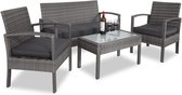 Casaria Polyrattan Tuinset - 4 Personen Incl. Kussens Bank - Grijs