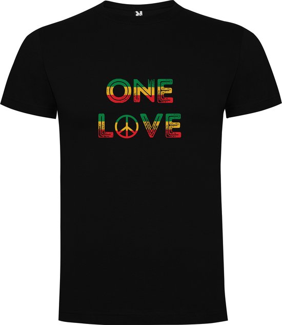 Zwart T-Shirt met Kleurrijke print “ Rasta – One Love - Peace – Muziekstijl _ Vrijheid “ Print Full Color Maat 5XL