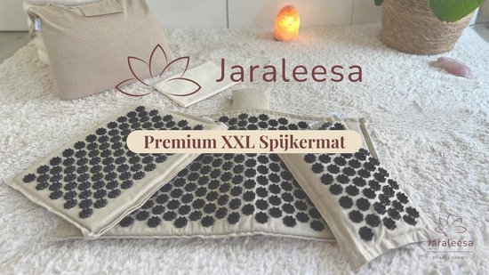 Jaraleesa® XL Spijkermat – 6-Delige ECO Acupressuur Mat Set Met Kussen – Massagemat – Shakti Mat – Spijkermat voor Stressverlichting, Spierherstel, Meditatie, Rugpijn & Acupunctuur – Incl. Draagtas & E- boek - Beige