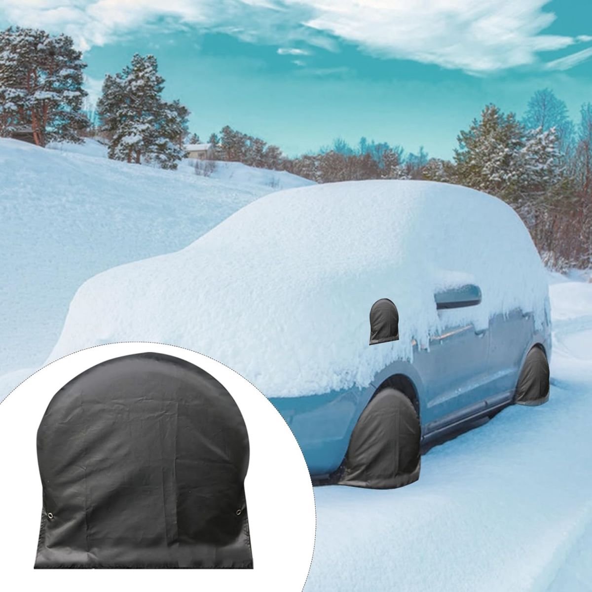 QENETY Bandhoezen, 4 stuks, zwart, waterdicht, uv-bescherming, sneeuw, zon, regen, bandenbeschermhoezen voor camper, vrachtwagen, aanhanger, camper (76, 2 - 81,3 cm