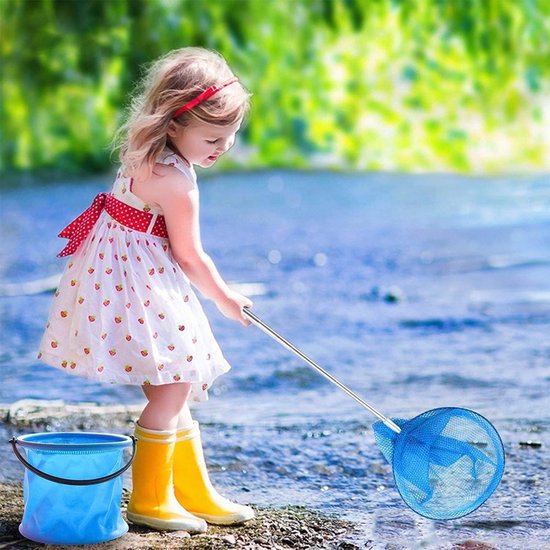 Kapokr Telescopisch schepnet voor kinderen met opvouwbaar emmer, vlindernet, kinderschepnet voor kinderen, visnet, vijvernet, uittrekbaar, kleine vissen, outdoor, strand, tuin (groen