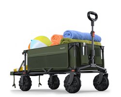 LifeGoods Bolderkar - Opvouwbare Bolderwagen - 130KG - 200L - Uitklapbaar - Met Beschermhoes - Groen