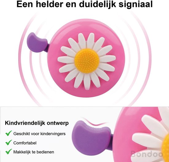 Fietsbel + Kleurrijke Stuurversiering 28 cm - Stuurslingers + Fietsbel - Kinderfiets Versieringen - Handvat Streamers - Zonnebloem Fietsbel en Stuurlinten voor Kinderfietsen - Roze van Merkloos — afbeelding 4