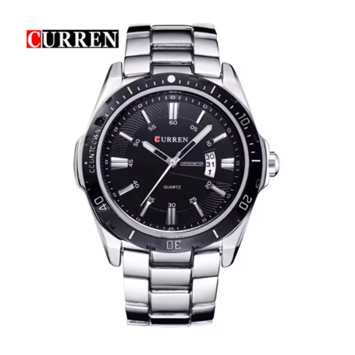 Curren 8110 - Herenhorloge - Quartz - Zwarte Wijzerplaat - Zilverkleurige Band - 43mm