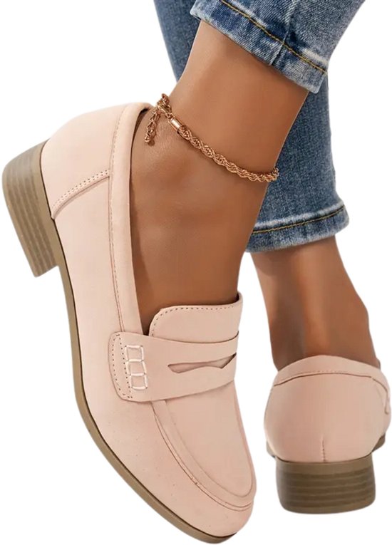 Mocassins Livano pour femme - À talon - Chaussures femme - Chaussures à enfiler-on - Rose - Pointure 39