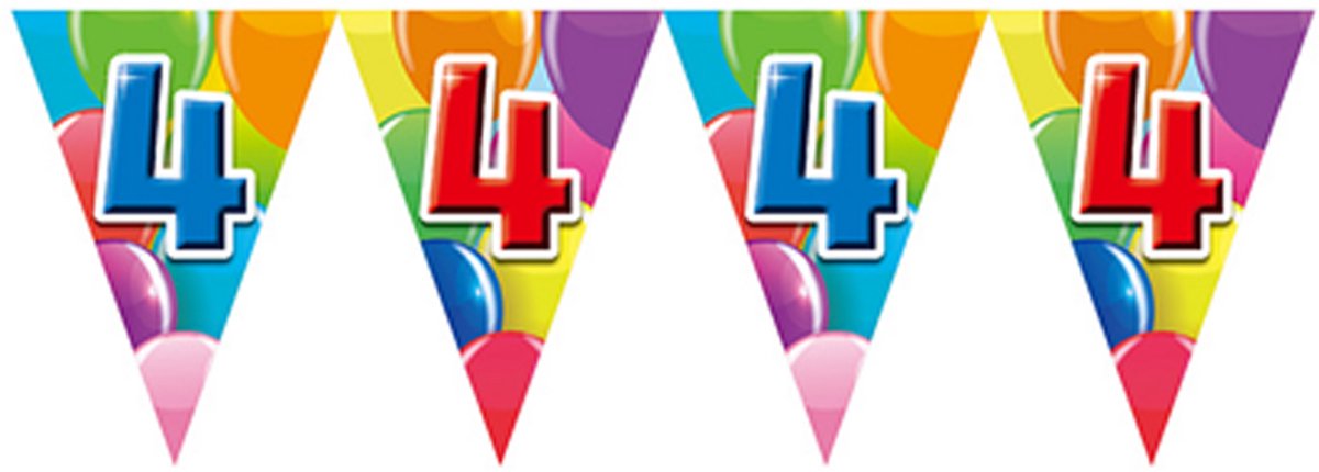 12x Vlaggenlijn 4 jaar 10 meter dubbelzijdig bedrukt - Verjaardag Feestje Vlag Vlaggen Versiering Slinger Feestdecoratie Decoratie