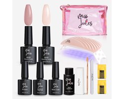 Miss Jules® BIAB Starter Pakket – Builder in a Bottle – BIAB Nagel Builder Gel – BIAB Nagellak Starterset - Creme - Nude - Glitter - HEMA & TPO Free - Inclusief 36W