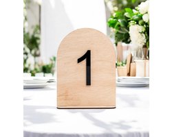 Houten Tafelnummers uit Duroply met Zwarte Acryl Cijfers – Nummer 1 t.e.m. 10 - Stijlvolle Tafelaanduiding voor Bruiloften en Feesten. Ideaal voor het organiseren van een trouwfeest, gala, babyshower, communie, doopsel, verjaardag of bedrijfsfeest.