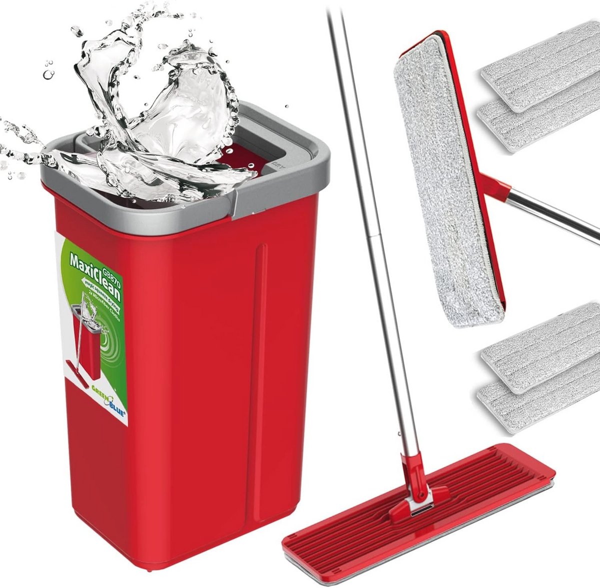 MaxiClean Dweilset met 2-in-1 Emmer en 360° Draaibare Mopkop - Inclusief 4 Reservehoezen