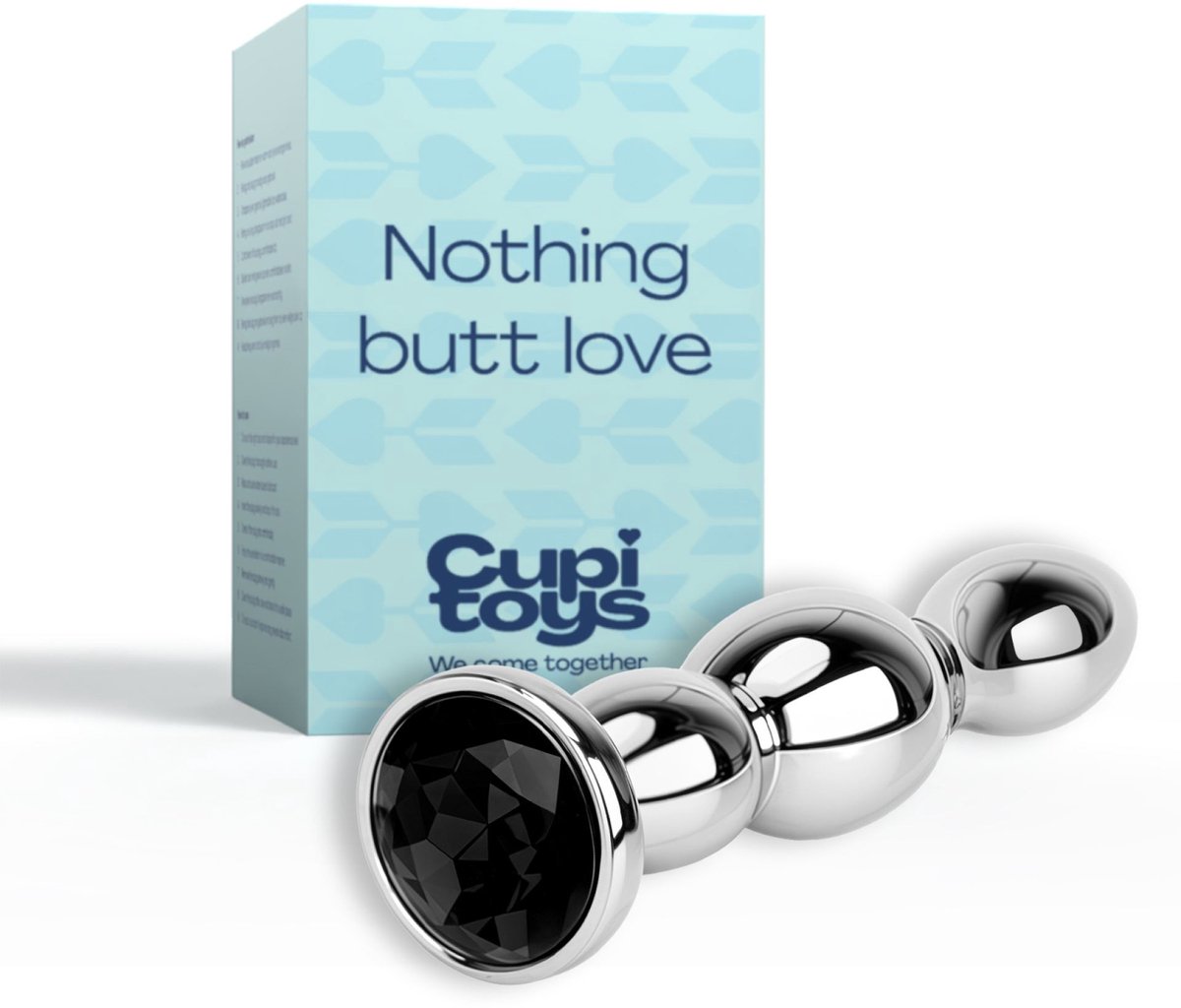 Goedkoopste Cupitoys® Metalen buttplug - Zilver - Diamant zwart - Ovale balletjes - Sex toys voor vrouwen - Sex toys voor mannen - Buttplugs