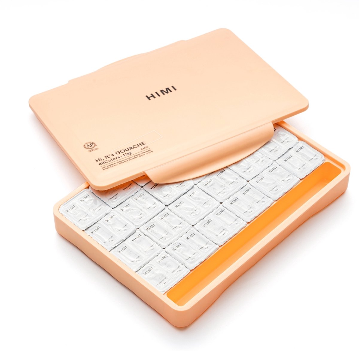 HIMI - Gouache - Twin split cups - set van 48 kleuren - 12g - 3 penselen - Peach Fuzz — afbeelding 14