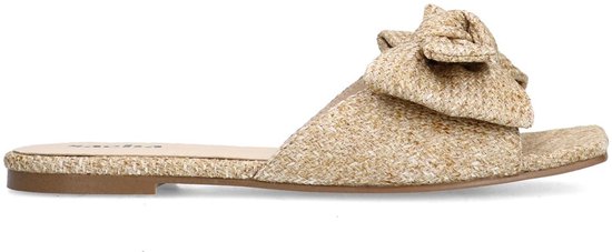 Sacha - Dames - Beige raffia slippers met strik - Maat 39