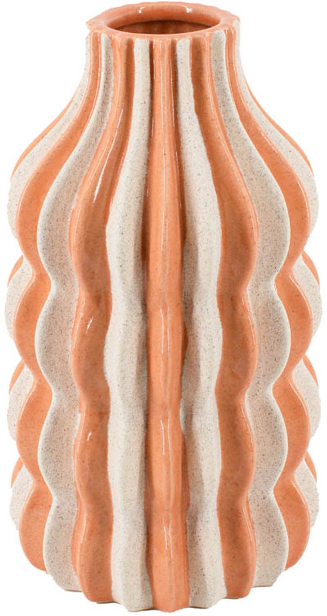 Homebound by Kolony HomeBound by KY | Aardewerk vaas stripes sandstone | bloemenvaas gestreept Oranje
