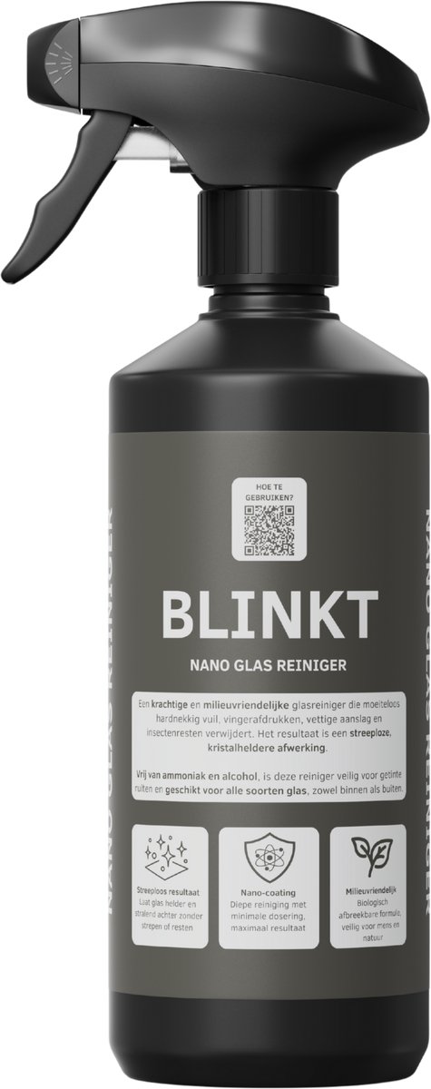 Glasreiniger met Nano Coating - Kristalhelder & Streeploos - Ruitenreiniger & Glas Reiniger Auto - Voor Autoruiten, Ramen & Spiegels - 500ml - BLINKT