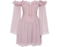 Trendyol Witte A-Lijn Bruidsjurk Met Volant Van Chiffon, Elegante Avondjurk Voor Bruiloft/Huwelijk, Vluchtjurk, Afstudeerjurk, Tprss23El00096