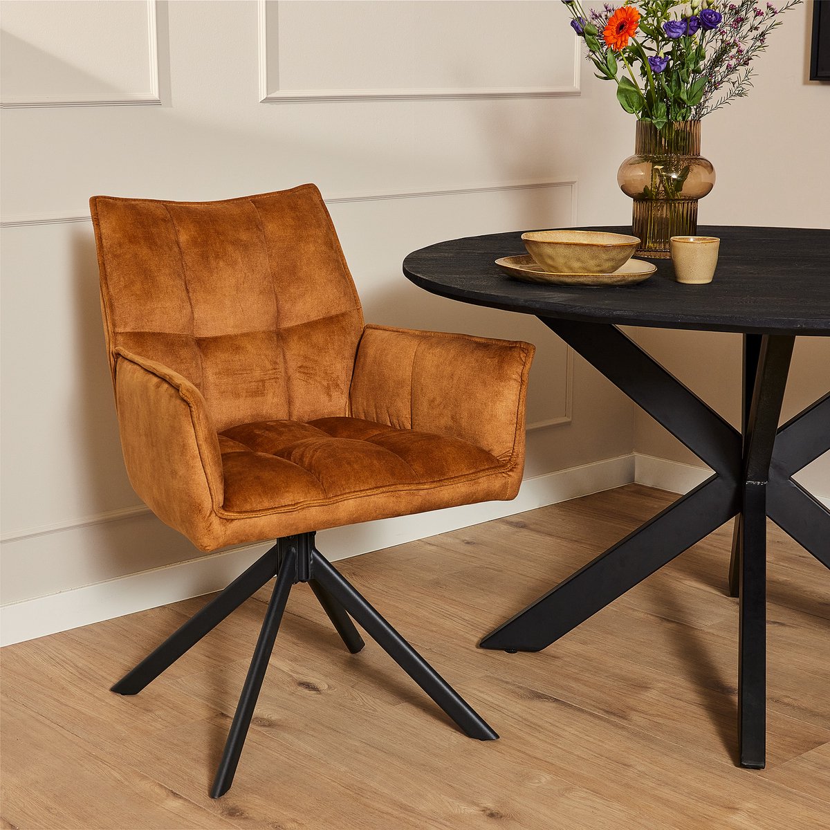 Meubels4nu - Set Eetkamerstoelen Dani - 2 stuks - Velvet Gold - Memory seat - 180 graden draaibaar - Set van 2 - Velvet stof - Snelle levering